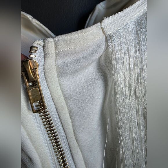 Tassel Fringe Deep V Off White Body Suit Vera & Lucy Sz L - Picture 5 of 10